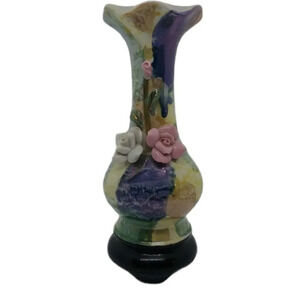 Vintage 80s Ceramic Vase, Shiny,  Flowers